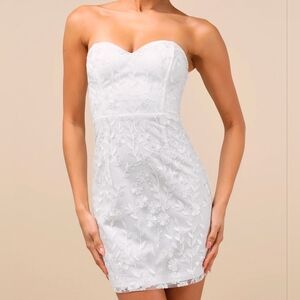 Lulus Exquisite Sensation White Embroidered Strapless Mini Dress, Size XS